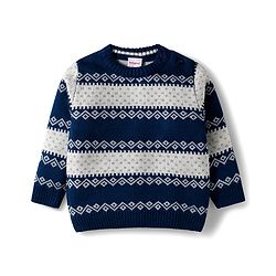 Babyhug Knitted Full Sleeves Striped Sweater Set - Navy Blue