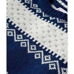 Babyhug Knitted Full Sleeves Striped Sweater Set - Navy Blue