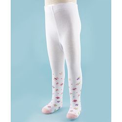 Cute Walk by Babyhug Knit Antibacterial Footed Tights with Butterfly Design - White