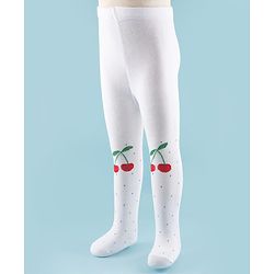 Cute Walk by Babyhug Knit Antibacterial Footed Tights with Cherry Design - White