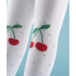 Cute Walk by Babyhug Knit Antibacterial Footed Tights with Cherry Design - White