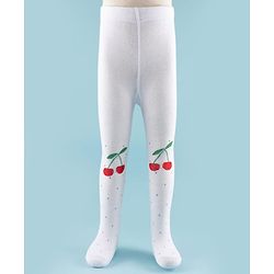 Cute Walk by Babyhug Knit Antibacterial Footed Tights with Cherry Design - White