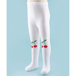 Cute Walk by Babyhug Knit Antibacterial Footed Tights with Cherry Design - White