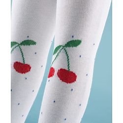 Cute Walk by Babyhug Knit Antibacterial Footed Tights with Cherry Design - White