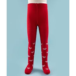 Cute Walk by Babyhug Knit Antibacterial Footed Tights with Bow Design - Red