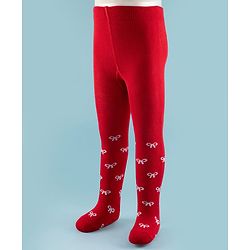 Cute Walk by Babyhug Knit Antibacterial Footed Tights with Bow Design - Red
