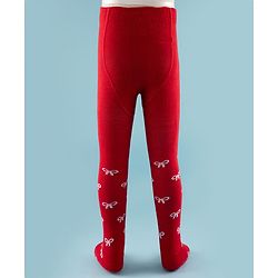 Cute Walk by Babyhug Knit Antibacterial Footed Tights with Bow Design - Red