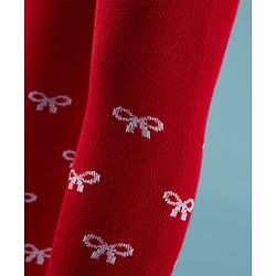 Cute Walk by Babyhug Knit Antibacterial Footed Tights with Bow Design - Red