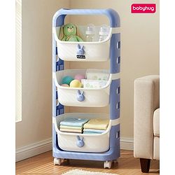 Babyhug 3 Layer Storage Organiser with Rabbit Face - Blue| Detachable Baskets| Wheels with Lock| Plug N Play Assembly| Stationery, Toys &  Clothes Storage| Rounded Edges
