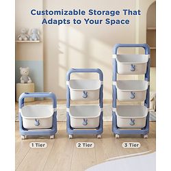 Babyhug 3 Layer Storage Organiser with Rabbit Face - Blue| Detachable Baskets| Wheels with Lock| Plug N Play Assembly| Stationery, Toys &  Clothes Storage| Rounded Edges