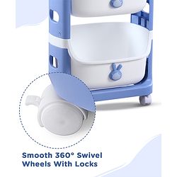 Babyhug 3 Layer Storage Organiser with Rabbit Face - Blue| Detachable Baskets| Wheels with Lock| Plug N Play Assembly| Stationery, Toys &  Clothes Storage| Rounded Edges