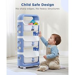 Babyhug 3 Layer Storage Organiser with Rabbit Face - Blue| Detachable Baskets| Wheels with Lock| Plug N Play Assembly| Stationery, Toys &  Clothes Storage| Rounded Edges