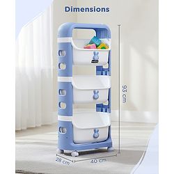 Babyhug 3 Layer Storage Organiser with Rabbit Face - Blue| Detachable Baskets| Wheels with Lock| Plug N Play Assembly| Stationery, Toys &  Clothes Storage| Rounded Edges