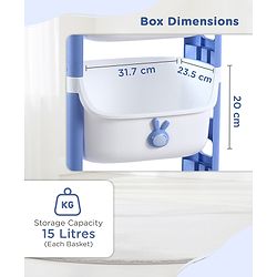 Babyhug 3 Layer Storage Organiser with Rabbit Face - Blue| Detachable Baskets| Wheels with Lock| Plug N Play Assembly| Stationery, Toys &  Clothes Storage| Rounded Edges