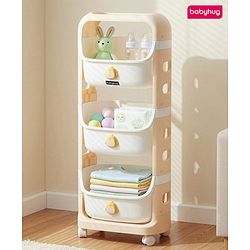 Babyhug 3 Layer Storage Organiser with Rabbit Face - Blue| Detachable Baskets| Wheels with Lock| Plug N Play Assembly| Stationery, Toys &  Clothes Storage| Rounded Edges