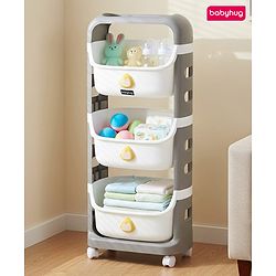 Babyhug 3 Layer Storage Organiser with Rabbit Face - Blue| Detachable Baskets| Wheels with Lock| Plug N Play Assembly| Stationery, Toys &  Clothes Storage| Rounded Edges