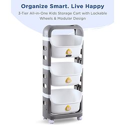 Babyhug 3 Layer Storage Organiser with Rabbit Face - Blue| Detachable Baskets| Wheels with Lock| Plug N Play Assembly| Stationery, Toys &  Clothes Storage| Rounded Edges