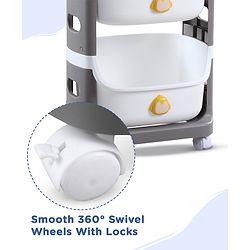 Babyhug 3 Layer Storage Organiser with Rabbit Face - Blue| Detachable Baskets| Wheels with Lock| Plug N Play Assembly| Stationery, Toys &  Clothes Storage| Rounded Edges