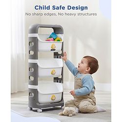 Babyhug 3 Layer Storage Organiser with Rabbit Face - Blue| Detachable Baskets| Wheels with Lock| Plug N Play Assembly| Stationery, Toys &  Clothes Storage| Rounded Edges