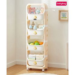 Babyhug 4 Layer Storage Organiser with Penguin Face - Yellow| Detachable Baskets| Wheels with Lock| Plug N Play Assembly| Stationery, Toys &  Clothes Storage| Rounded Edges