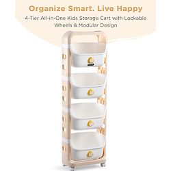 Babyhug 4 Layer Storage Organiser with Penguin Face - Yellow| Detachable Baskets| Wheels with Lock| Plug N Play Assembly| Stationery, Toys &  Clothes Storage| Rounded Edges