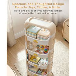 Babyhug 4 Layer Storage Organiser with Penguin Face - Yellow| Detachable Baskets| Wheels with Lock| Plug N Play Assembly| Stationery, Toys &  Clothes Storage| Rounded Edges