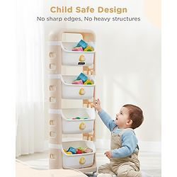 Babyhug 4 Layer Storage Organiser with Penguin Face - Yellow| Detachable Baskets| Wheels with Lock| Plug N Play Assembly| Stationery, Toys &  Clothes Storage| Rounded Edges