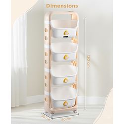 Babyhug 4 Layer Storage Organiser with Penguin Face - Yellow| Detachable Baskets| Wheels with Lock| Plug N Play Assembly| Stationery, Toys &  Clothes Storage| Rounded Edges