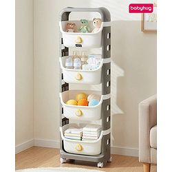 Babyhug 4 Layer Storage Organiser with Penguin Face - Yellow| Detachable Baskets| Wheels with Lock| Plug N Play Assembly| Stationery, Toys &  Clothes Storage| Rounded Edges