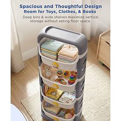 Babyhug 4 Layer Storage Organiser with Penguin Face - Yellow| Detachable Baskets| Wheels with Lock| Plug N Play Assembly| Stationery, Toys &  Clothes Storage| Rounded Edges