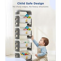 Babyhug 4 Layer Storage Organiser with Penguin Face - Yellow| Detachable Baskets| Wheels with Lock| Plug N Play Assembly| Stationery, Toys &  Clothes Storage| Rounded Edges