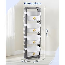 Babyhug 4 Layer Storage Organiser with Penguin Face - Yellow| Detachable Baskets| Wheels with Lock| Plug N Play Assembly| Stationery, Toys &  Clothes Storage| Rounded Edges
