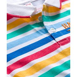 Babyhug Terry Knit Denim Dungaree with Full Sleeves Striped Inner Tee - Multicolor