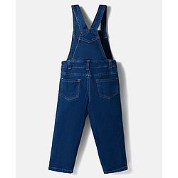 Babyhug Terry Knit Denim Dungaree with Full Sleeves Striped Inner Tee - Multicolor