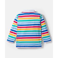 Babyhug Terry Knit Denim Dungaree with Full Sleeves Striped Inner Tee - Multicolor