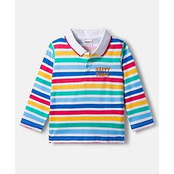Babyhug Terry Knit Denim Dungaree with Full Sleeves Striped Inner Tee - Multicolor