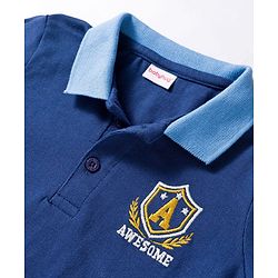 Babyhug Terry Knit Full Sleeves T-Shirt & Denim Jeans Set With Text Embriodery - Blue