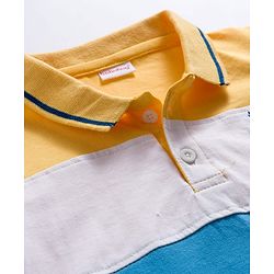 Babyhug Single Jersey Knit Full Sleeves Polo T-Shirt & Jeans Set with Soccer Embroidery & Football Print - Yellow & Blue