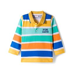 Babyhug Terry Knit Full Sleeves T-Shirt & Denim Jeans Set With Stripes & Text Embriodery - Blue