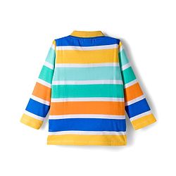 Babyhug Terry Knit Full Sleeves T-Shirt & Denim Jeans Set With Stripes & Text Embriodery - Blue