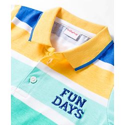 Babyhug Terry Knit Full Sleeves T-Shirt & Denim Jeans Set With Stripes & Text Embriodery - Blue