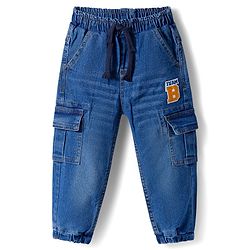 Babyhug Terry Knit Full Sleeves T-Shirt & Denim Jeans Set With Stripes & Text Embriodery - Blue