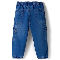 Babyhug Terry Knit Full Sleeves T-Shirt & Denim Jeans Set With Stripes & Text Embriodery - Blue