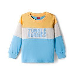 Babyhug Knit Premium Light Gauge Terry Full Sleeves T-Shirt & Denim Jeans Set With Text Print & Cut & Sew Design - Blue