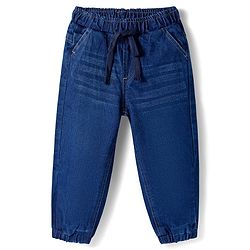 Babyhug Knit Premium Light Gauge Terry Full Sleeves T-Shirt & Denim Jeans Set With Text Print & Cut & Sew Design - Blue