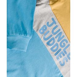 Babyhug Knit Premium Light Gauge Terry Full Sleeves T-Shirt & Denim Jeans Set With Text Print & Cut & Sew Design - Blue