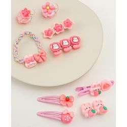 Babyhug Hair Pins And Clips  With Floral Applique Free Size - Pink
