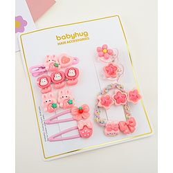 Babyhug Hair Pins And Clips  With Floral Applique Free Size - Pink