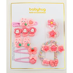 Babyhug Hair Pins And Clips  With Floral Applique Free Size - Pink
