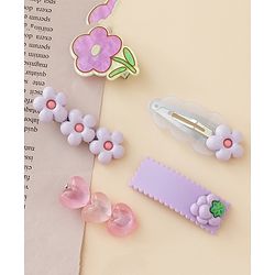 Babyhug Hair Pins And Clips With Floral Applique Free Size - Purple